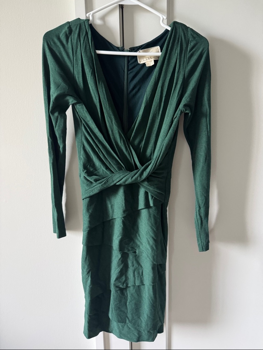 NICOLE MILLER - Artelier Emerald Green Knot-Front Long Sleeve Dress
